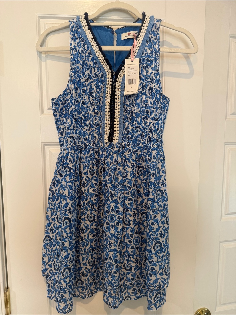 Vineyard Vines Blue Tile Print Pintuck Dress